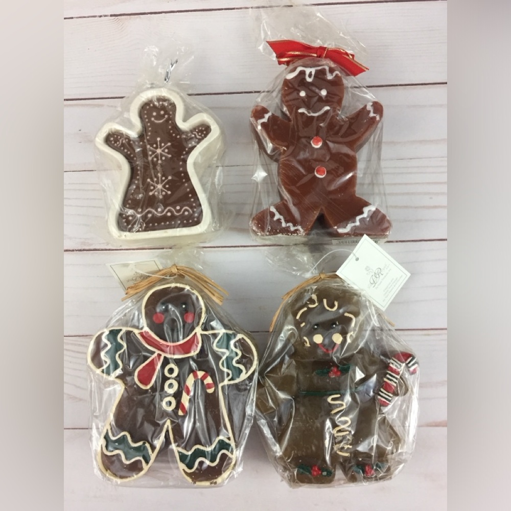 Gingerbread Man Christmas Candles Lot of 4 Various Brands White Barn TAG Royal